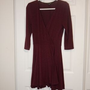 Express Sweater Knit Surplice Style Y2K Dress Maroon Wine Sz S